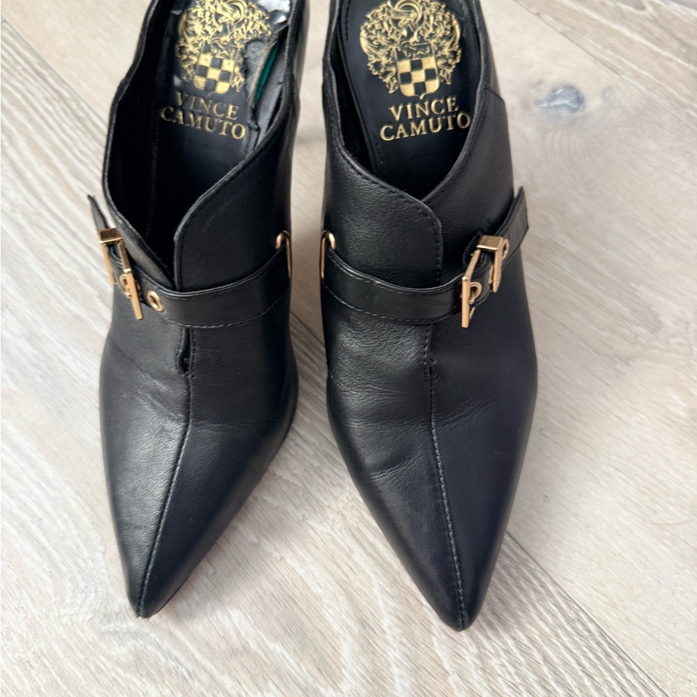 Vince Camuto Black Ankle Booties with Gold Buckle